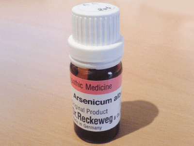 Typical brown glass bottle with the well-known homeopathic remedy 